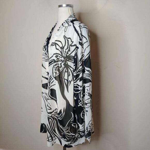 K Woman Floral Shimmer Chiffon Blouse Jacket - Picture 9 of 13